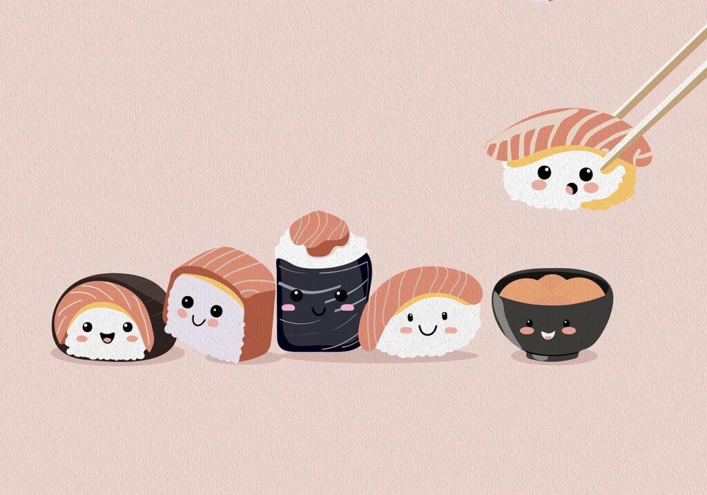 japan contest, sushi, food, rice, salmon, snack, raw, role, recipe, drawing, background, eat, japan, restaurant, seaweed-9083822.jpg